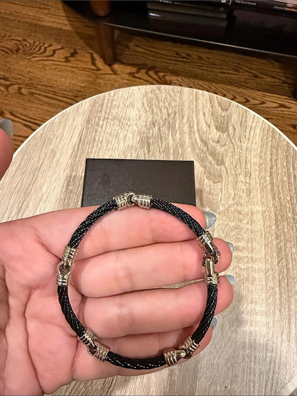 ALOR Black Cable Diamond Station Bracelet Black & Silver